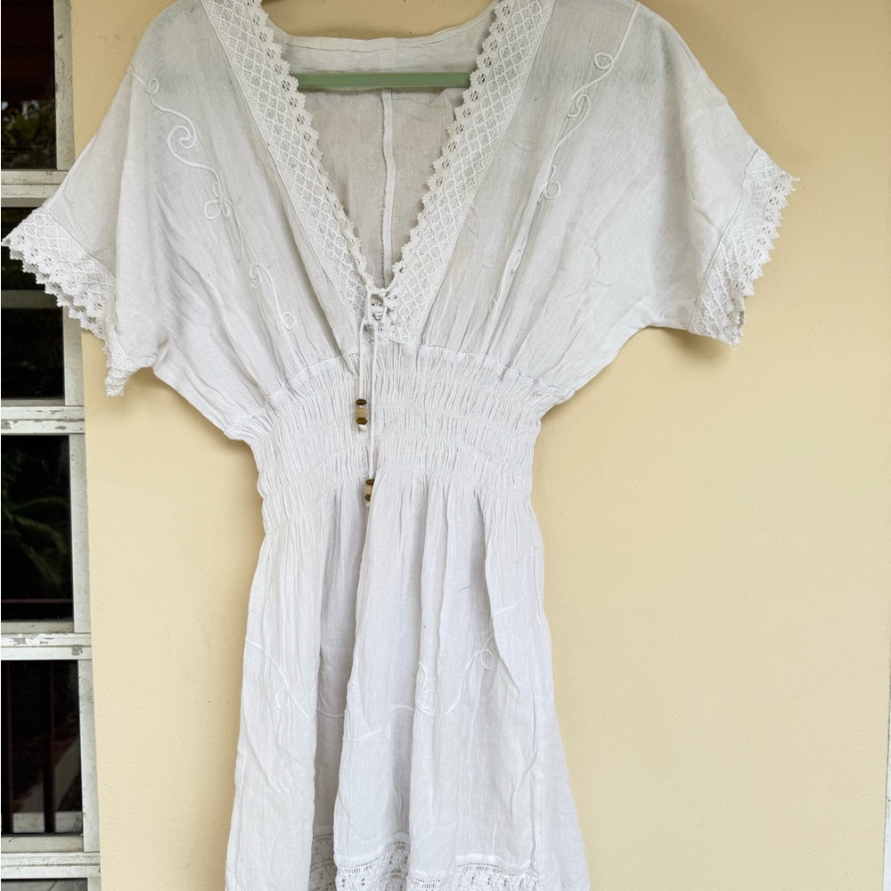 White Lace Trim Dress